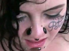 Curvy Whore With The Tattooed Face Gets Her Pierced Vagina Fucked Hard